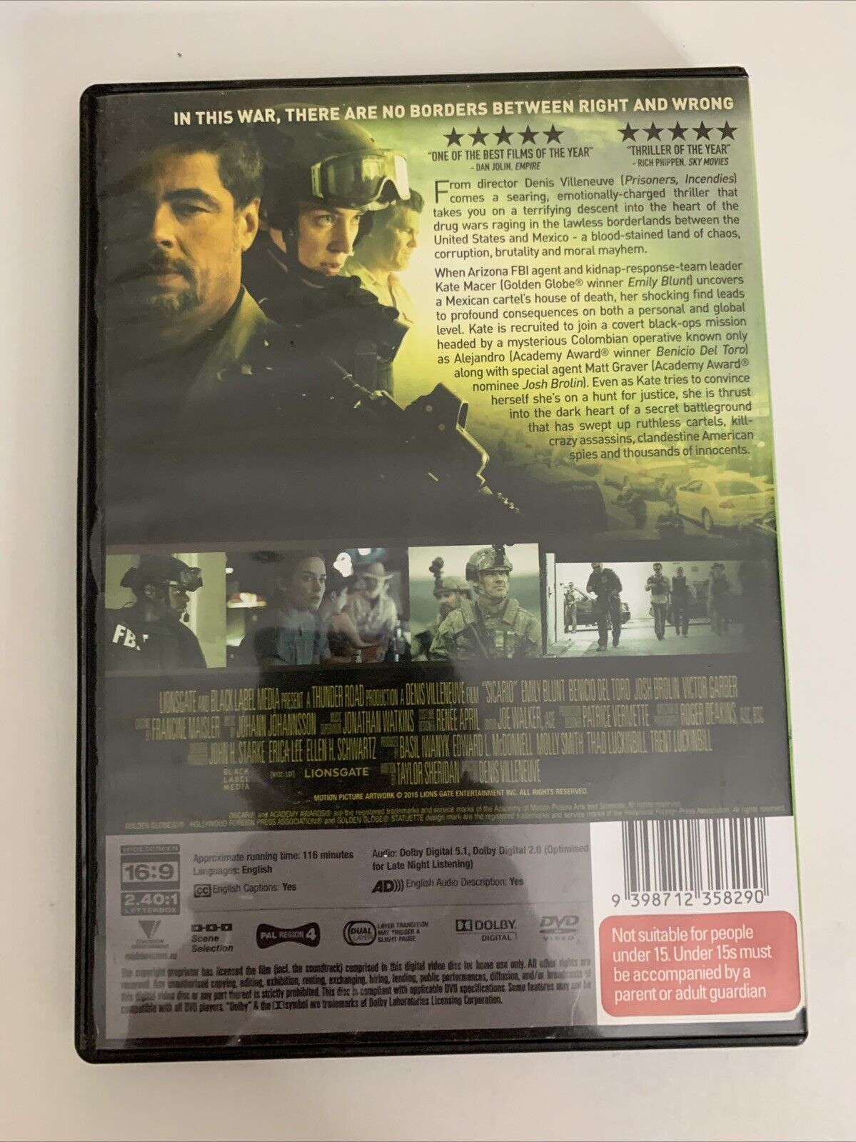 Sicario (DVD, 2015) Emily Blunt, Josh Brolin, Benicio del Toro  Region 4