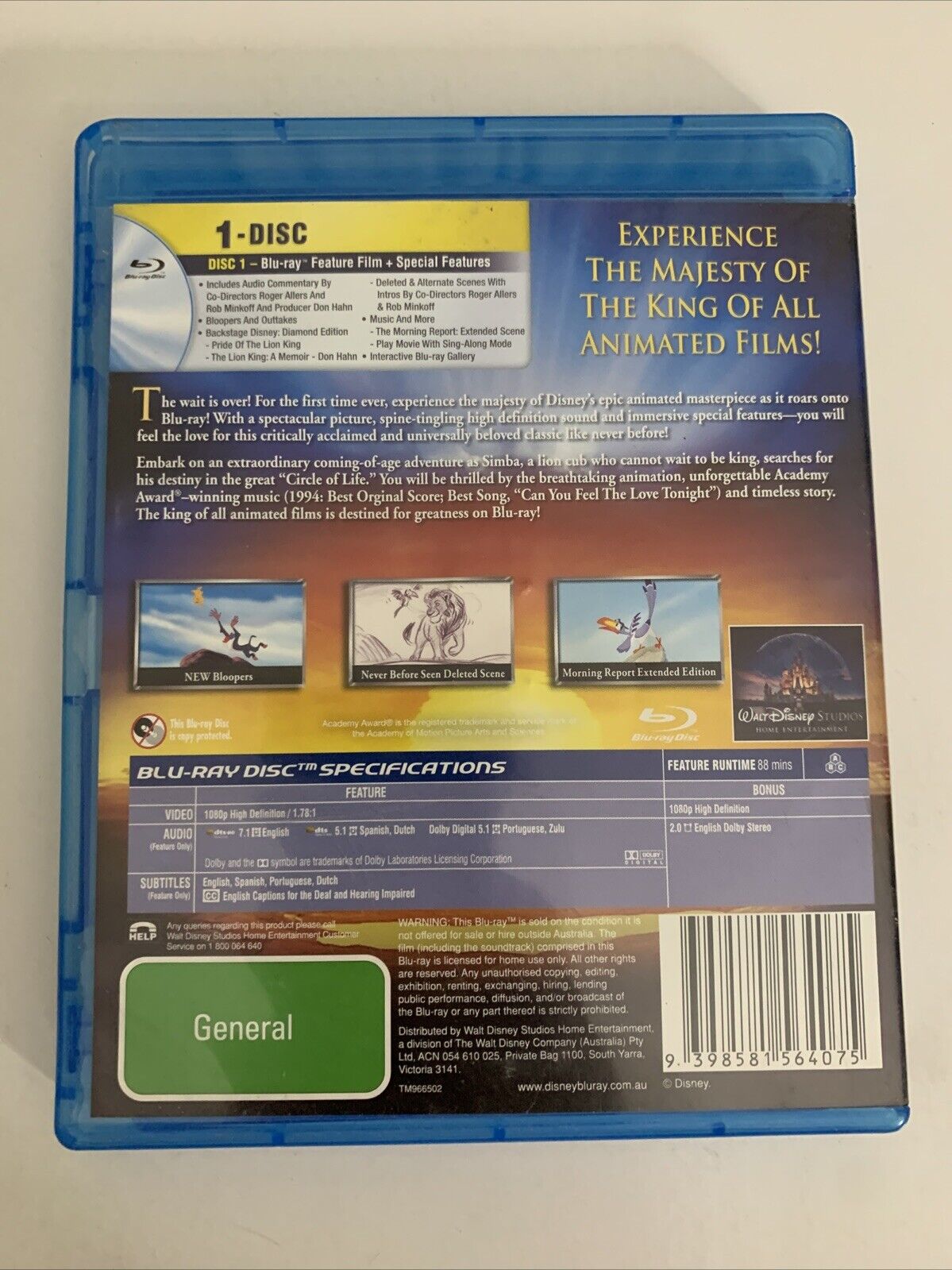 The Lion King (Blu-ray, 1994) Diamond Edition Disney Animated Film All Regions