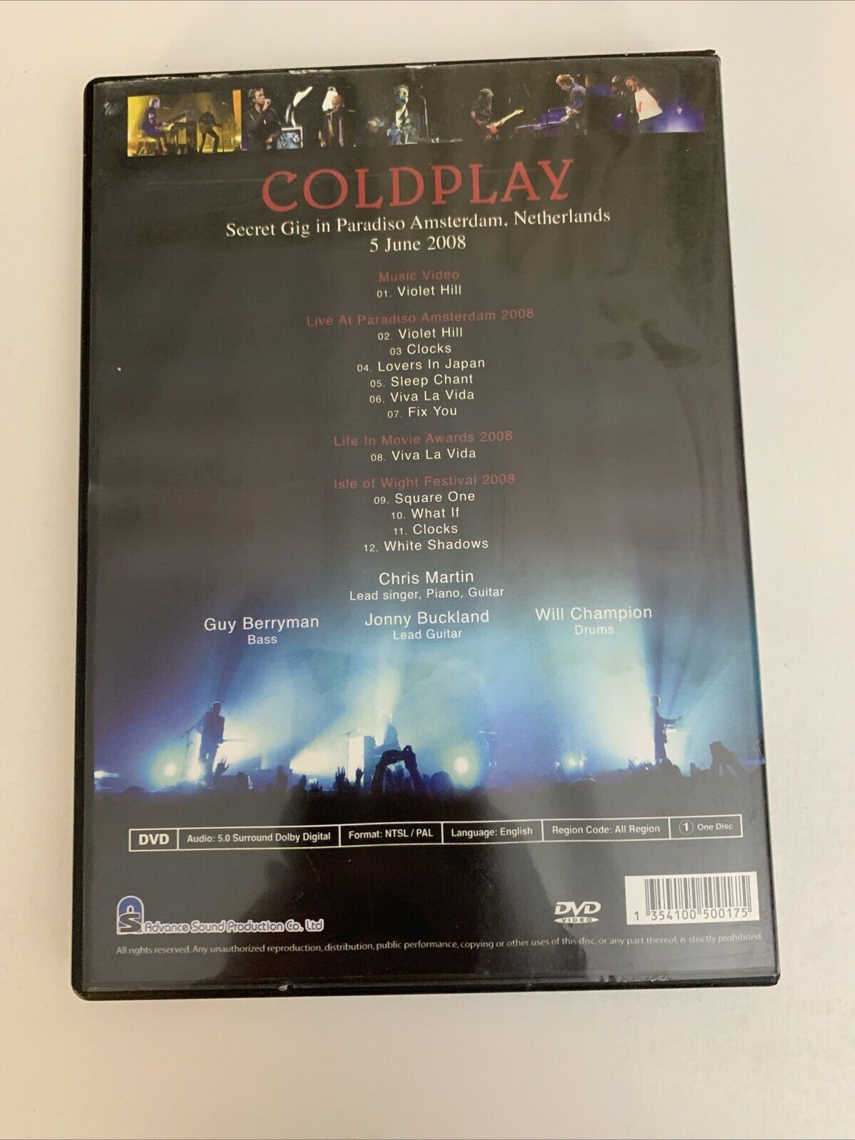 Coldplay Secret Gig In Paradiso Amsterdam 5 June 2008 (DVD, 2008) All Regions