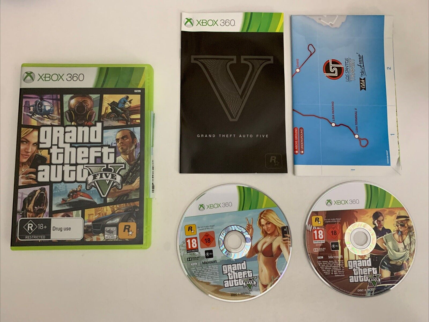 Grand Theft Auto V  Microsoft Xbox 360 PAL 2013 Game + Map Complete