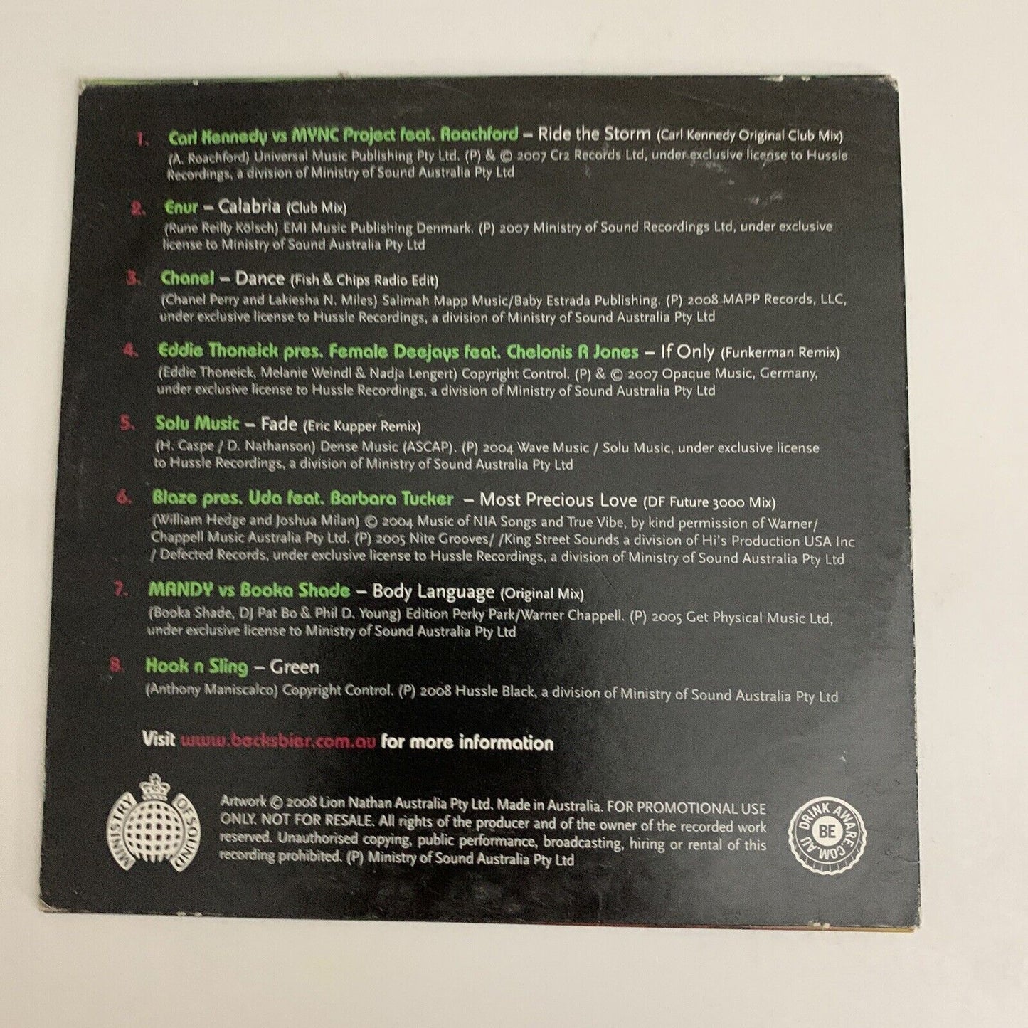 Ministry Of Sound Beck's Fusion (CD, 2008) Promo