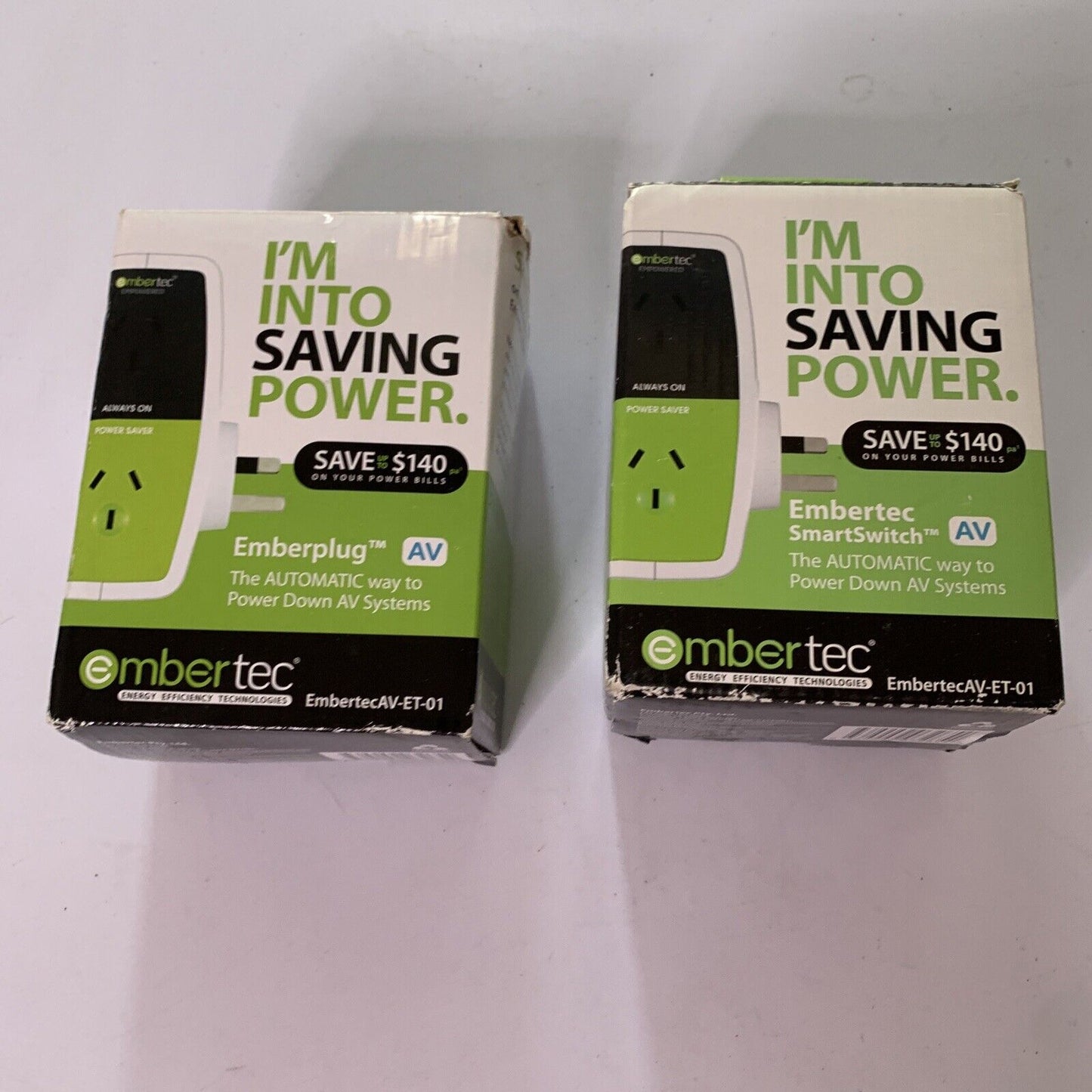 2x Embertec Emberplug AV-ET-01 Smart Power Saver Saving Plug