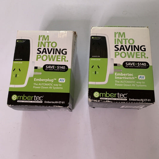2x Embertec Emberplug AV-ET-01 Smart Power Saver Saving Plug