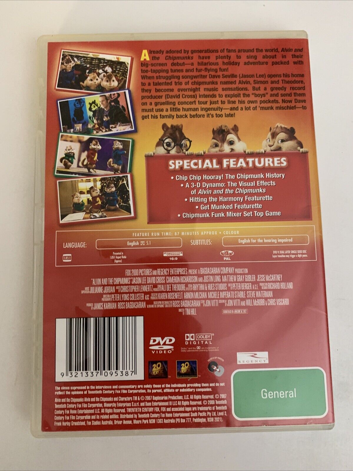Alvin And The Chipmunks (DVD, 2007) Animated Film Region 4