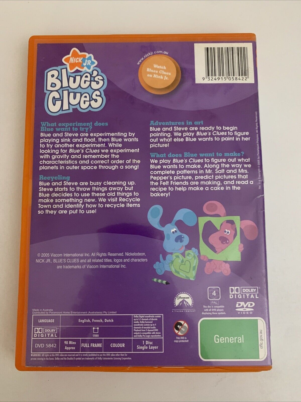 Blue's Clues : Blue Discovers Arts And Crafts (DVD, 2000) Animation Region 4