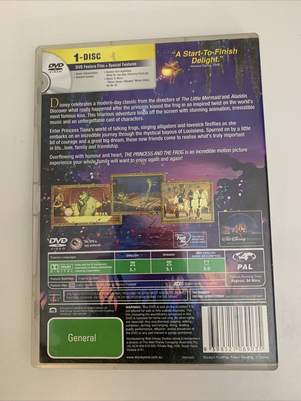 The Princess And The Frog (DVD, 2009) Disney Animated Film  Region 4