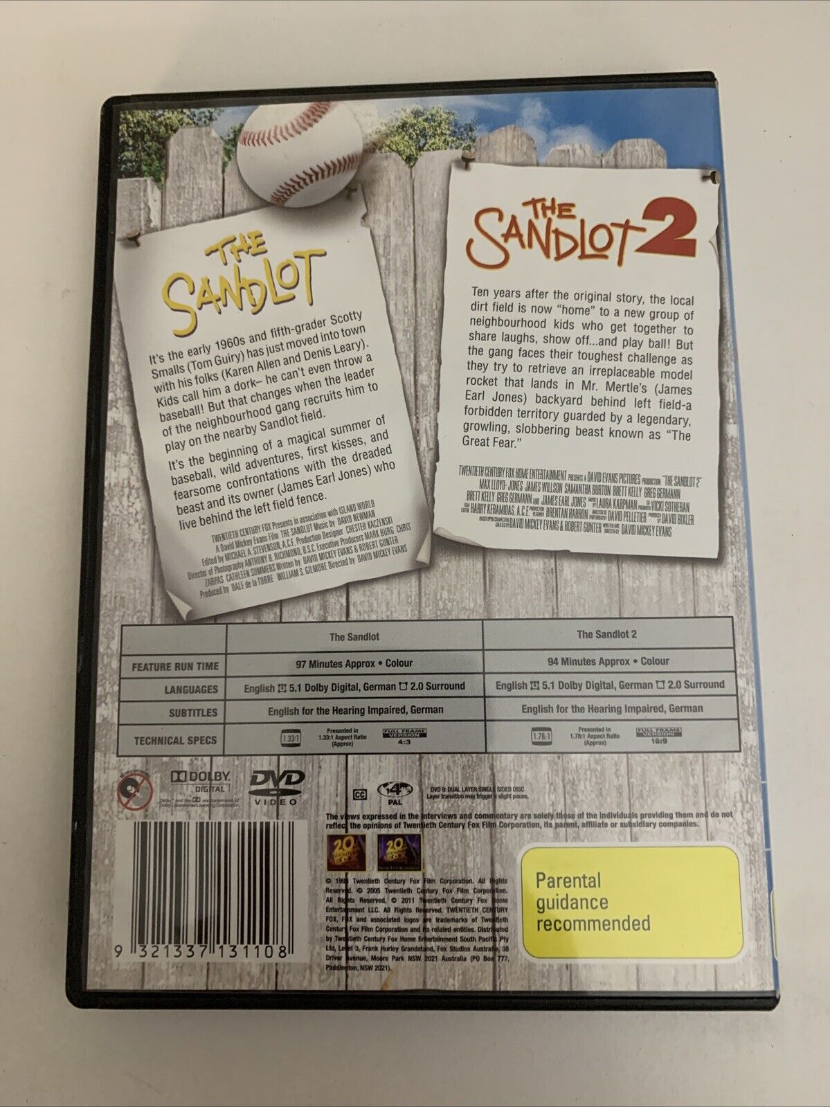 The Sandlot 1 & 2 (DVD, 1993) Region 4