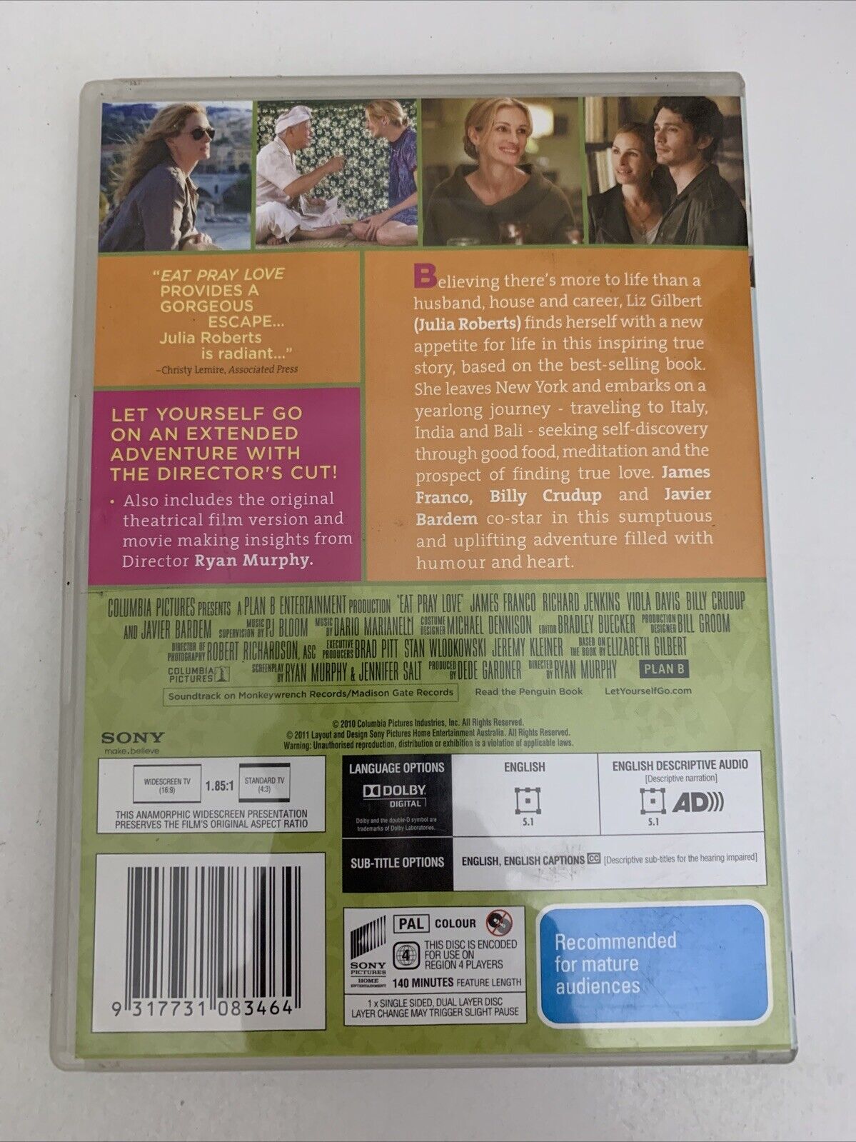 Eat Pray Love (DVD, 2010) Julia Roberts  Region 4