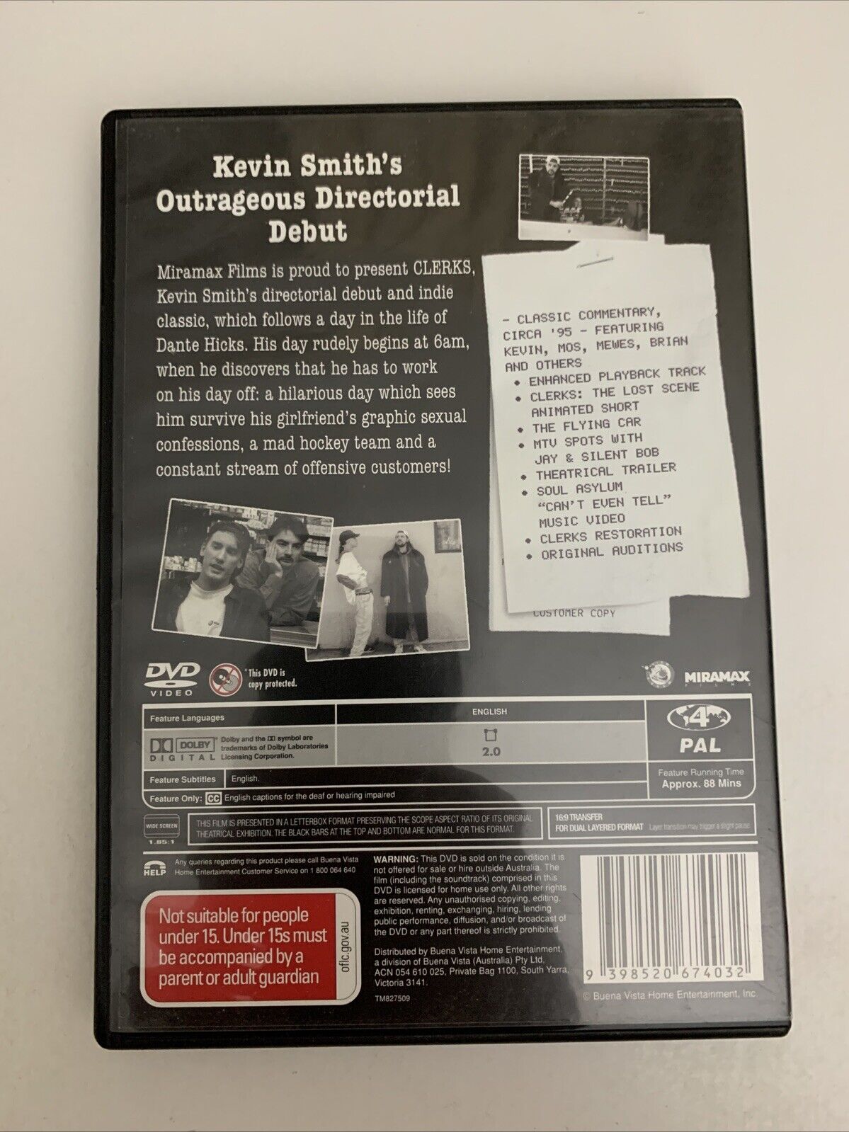 Clerks (DVD, 1994) Kevin Smith, Jason Mewes  Region 4