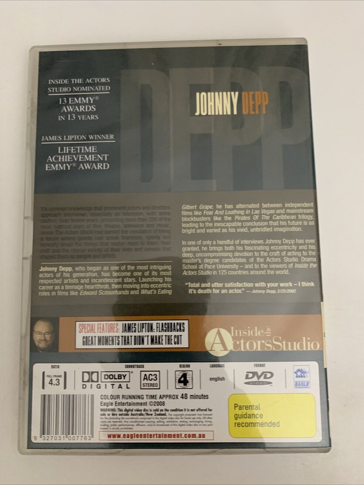 Inside the Actor's Studio Johnny Depp (DVD, 2002) Region 4