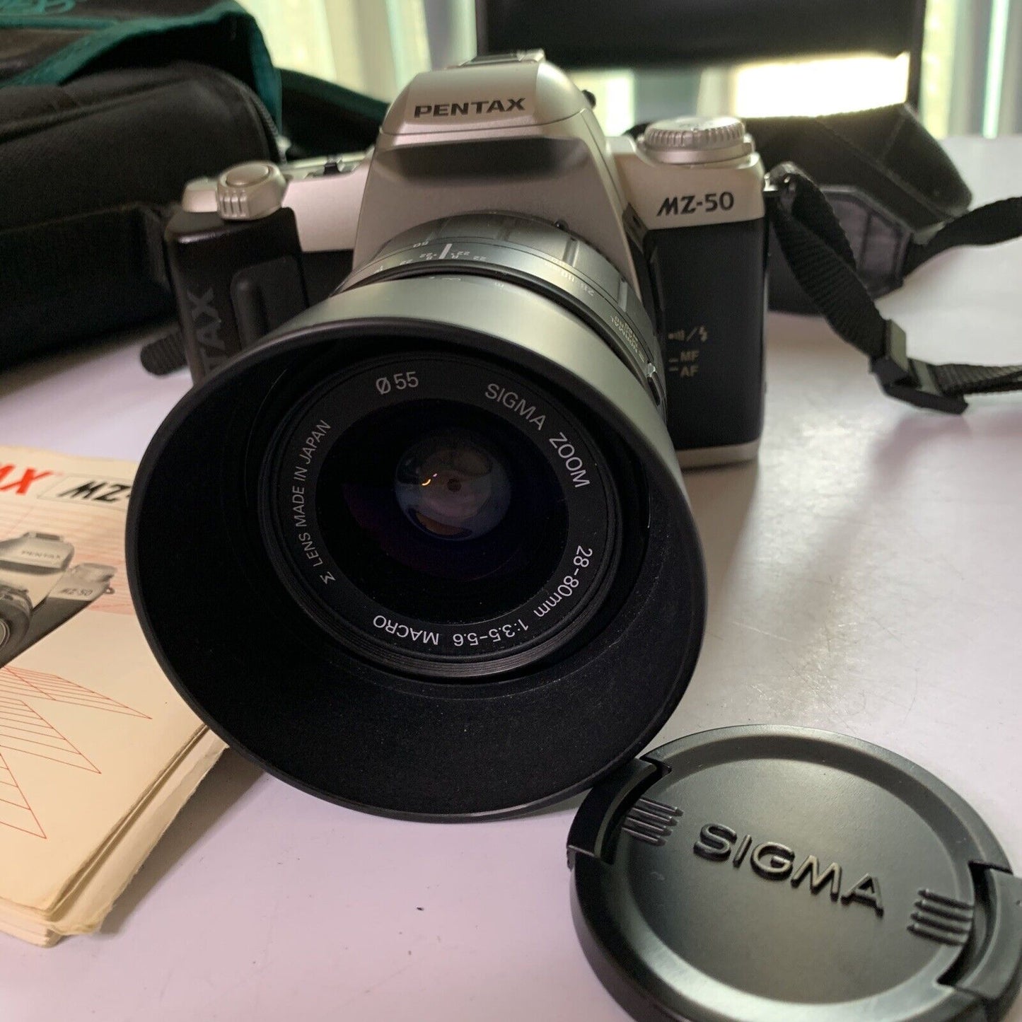 Pentax MZ-50 35mm Film Camera Sigma Zoom Lens 28-80mm Bag & Manual
