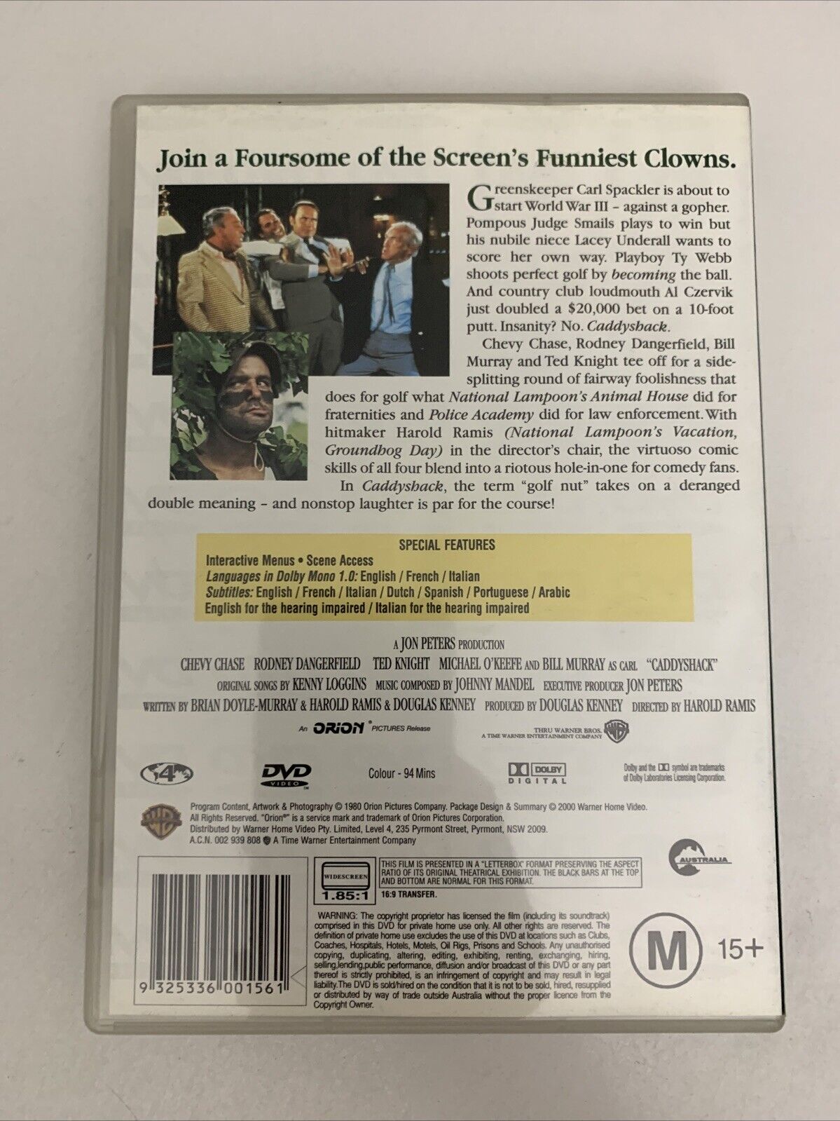 Caddyshack (DVD, 1980) Rodney Dangerfield, Chevy Chase, Bill Murray  Region 4