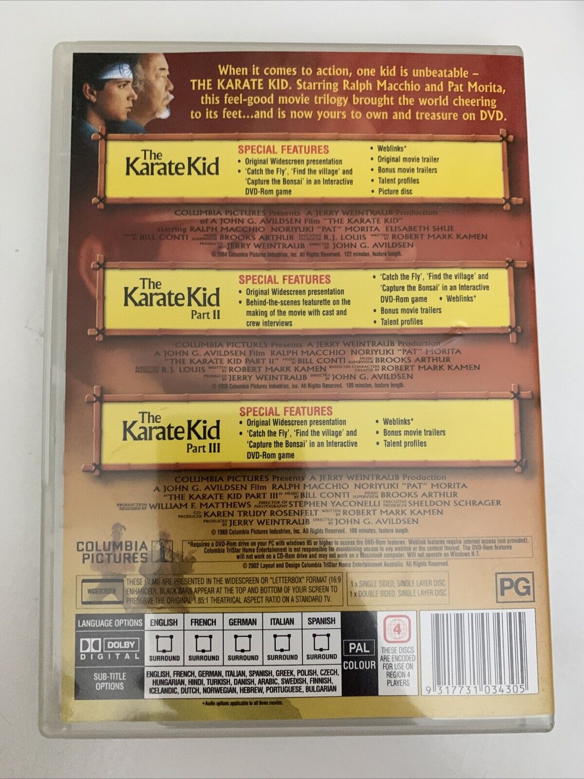 The Karate Kid I, II, III Collector's Pack (DVD, 1984-1989) Ralph Machio Region4