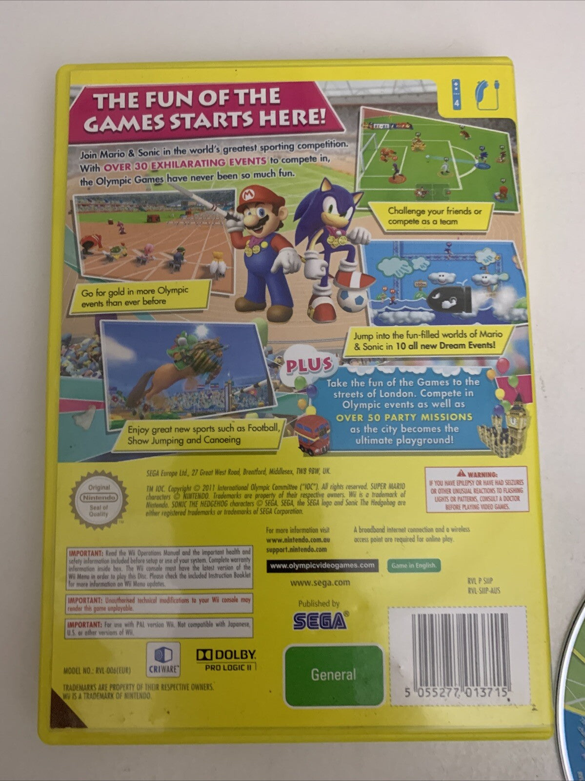 Mario & Sonic At The London 2012 Olympic Games Nintendo Wii PAL Game Complete