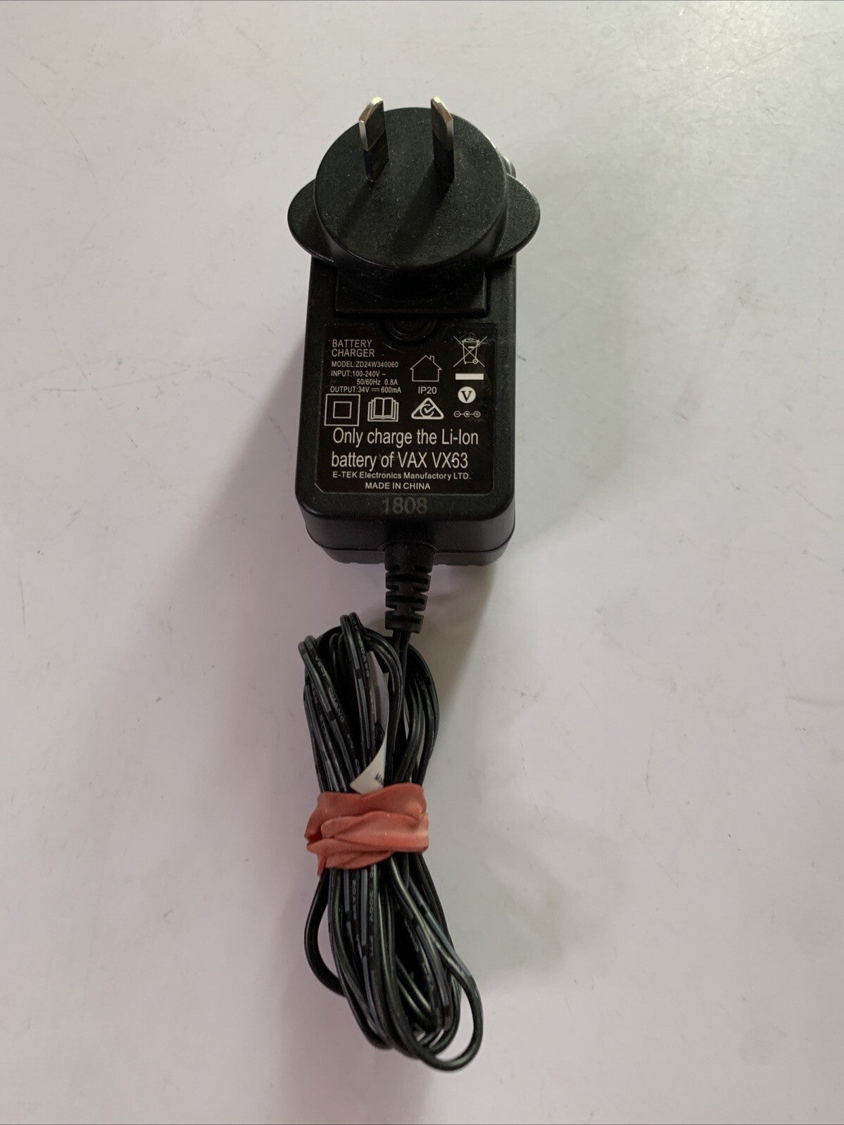 Genuine Vax VX63 Battery Charger Power Supply 34V 600mA AC Adapter