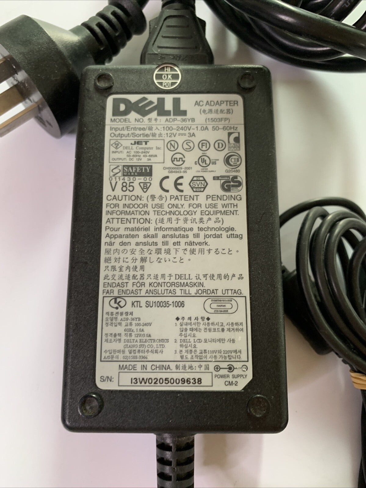 Genuine Dell AC Adapter ADP-36YB 12V 3A Power Supply