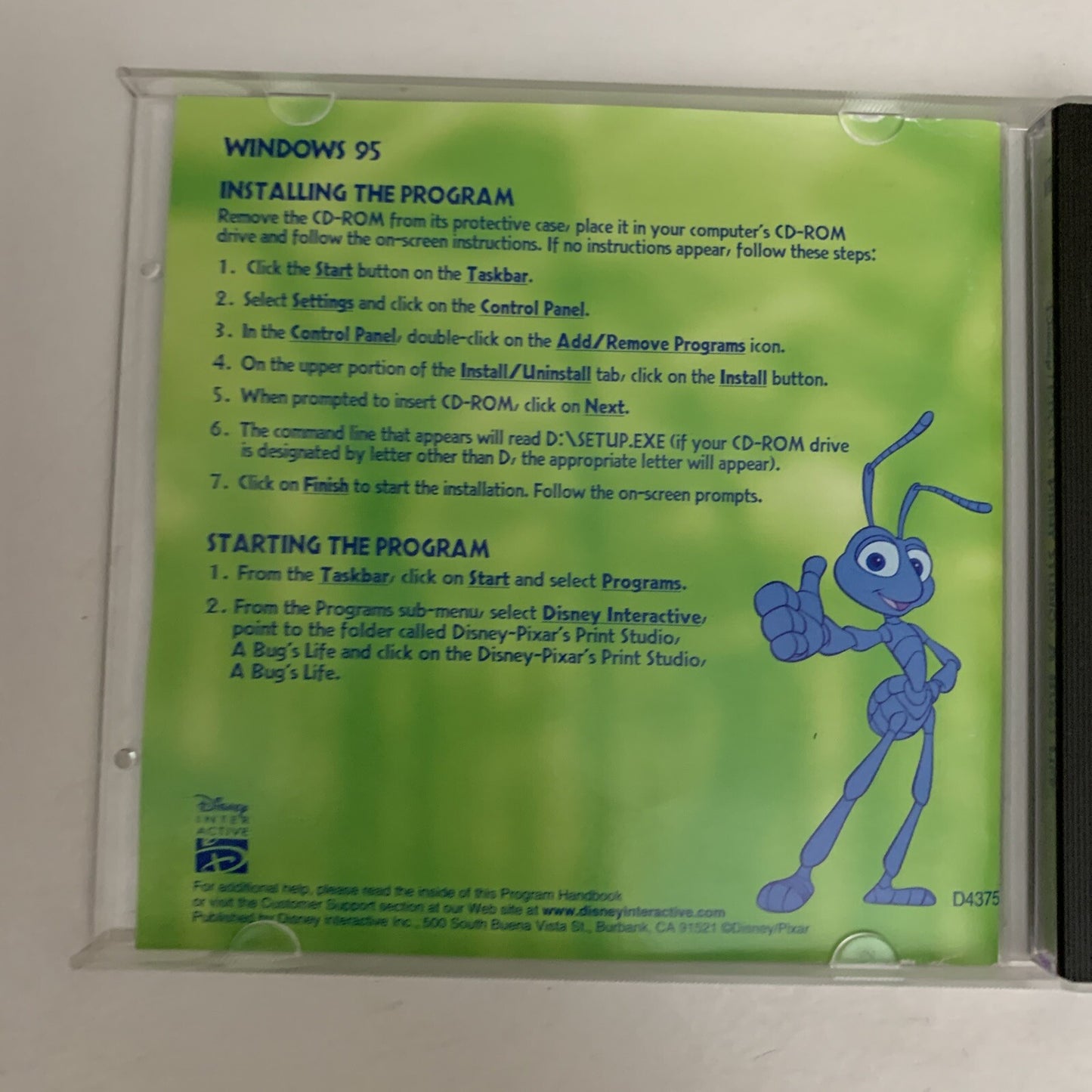 Disney's Print Studio A Bug's Life PC CD-ROM Windows 95