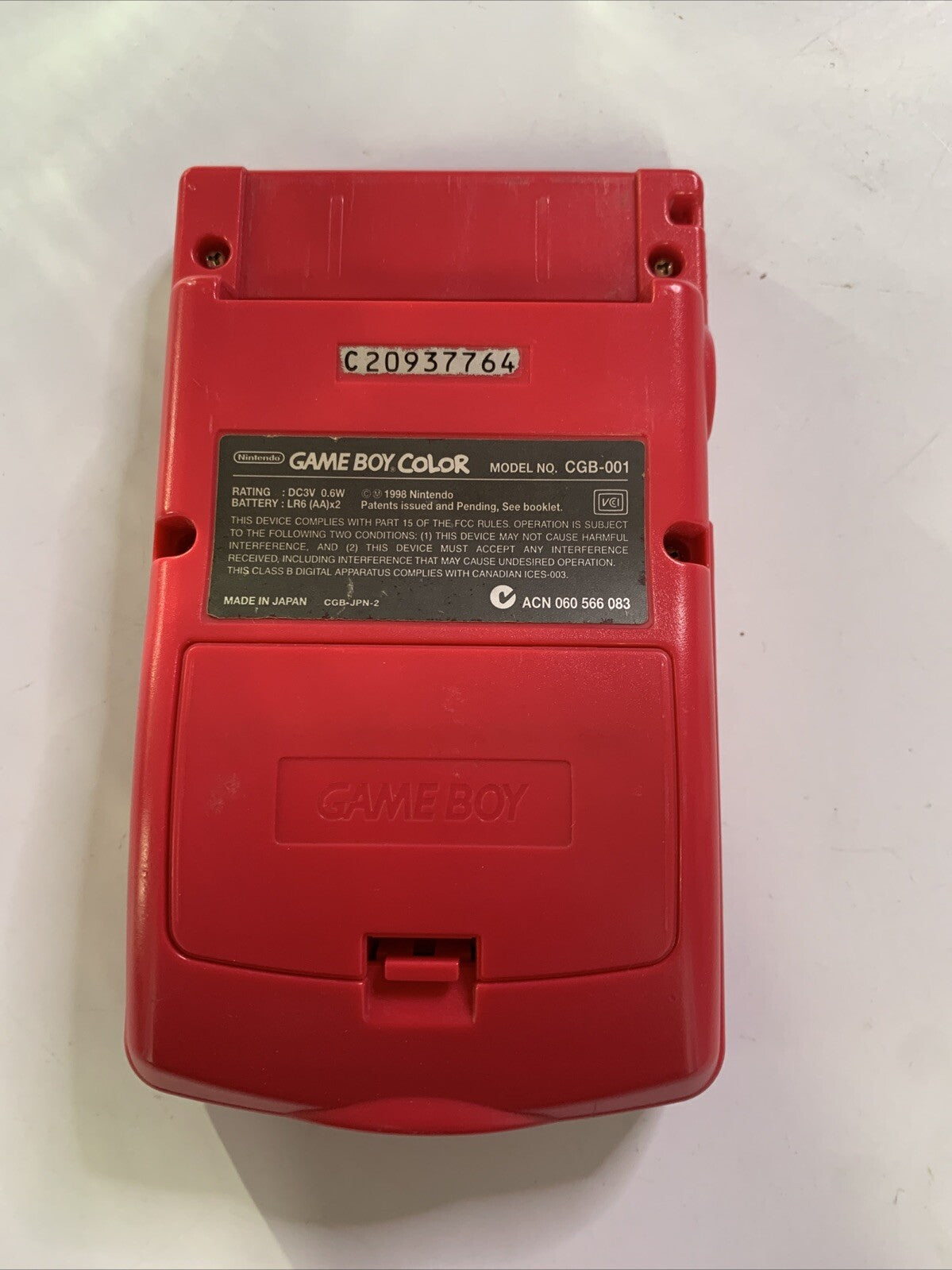 Genuine Nintendo Game Boy Color Handheld Console Berry Red Made In Japan CGB-001