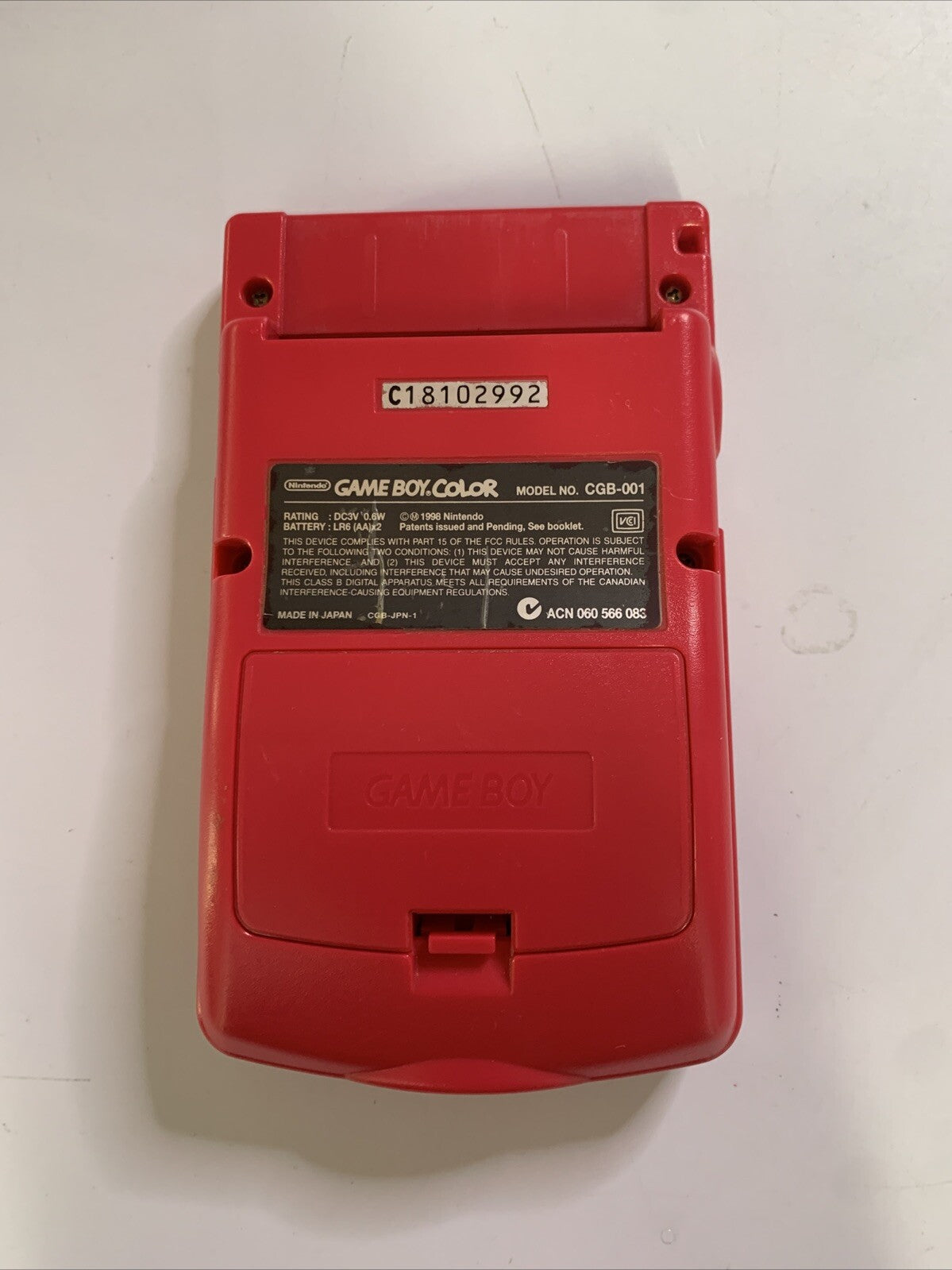 Nintendo Gameboy Color Red Handheld Console Genuine CGB-001