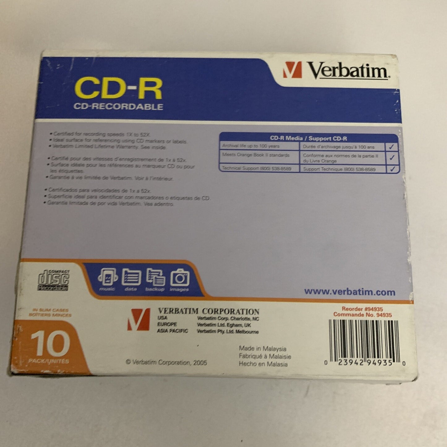 Verbatim Blank CD-R 80min 700MB 52X Slim Case 10 Pack