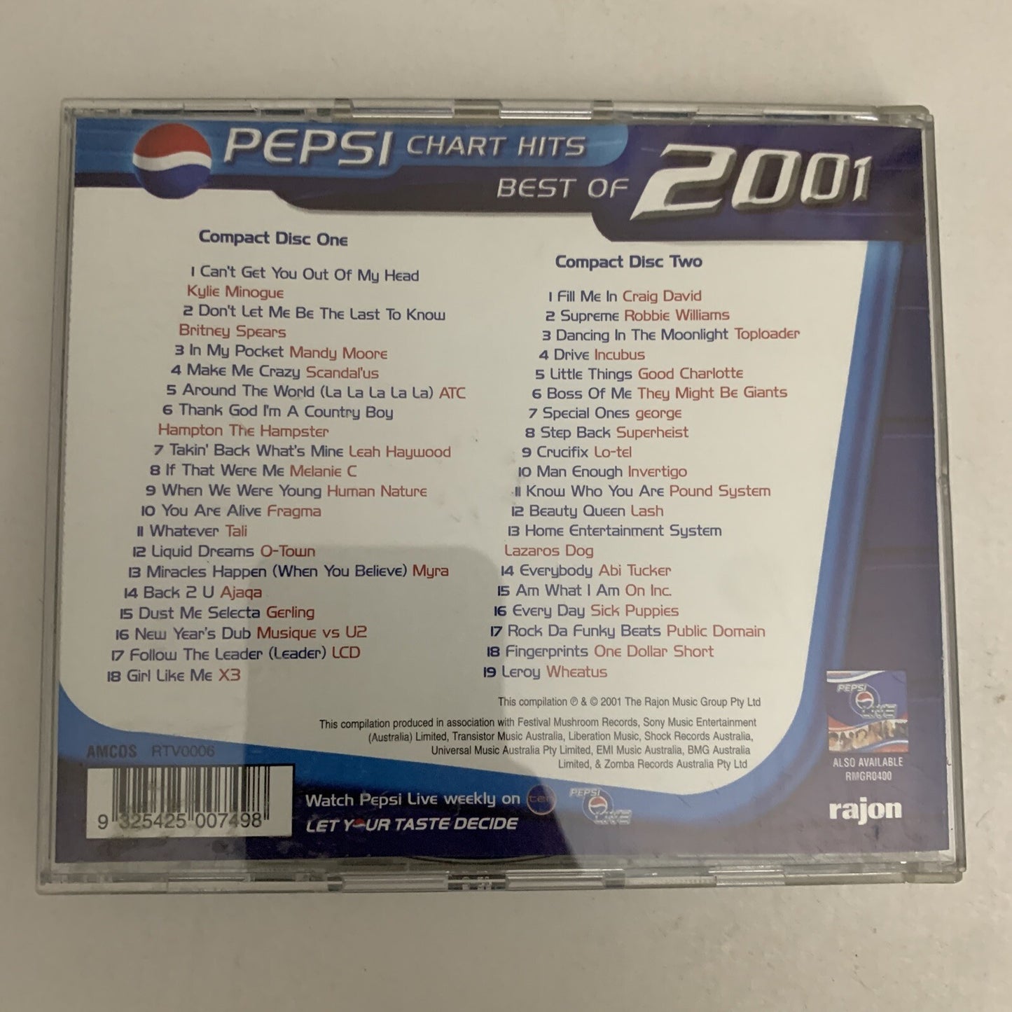 Pepsi Chart Hits Best Of 2001 (CD, 2001) 2-Disc Album
