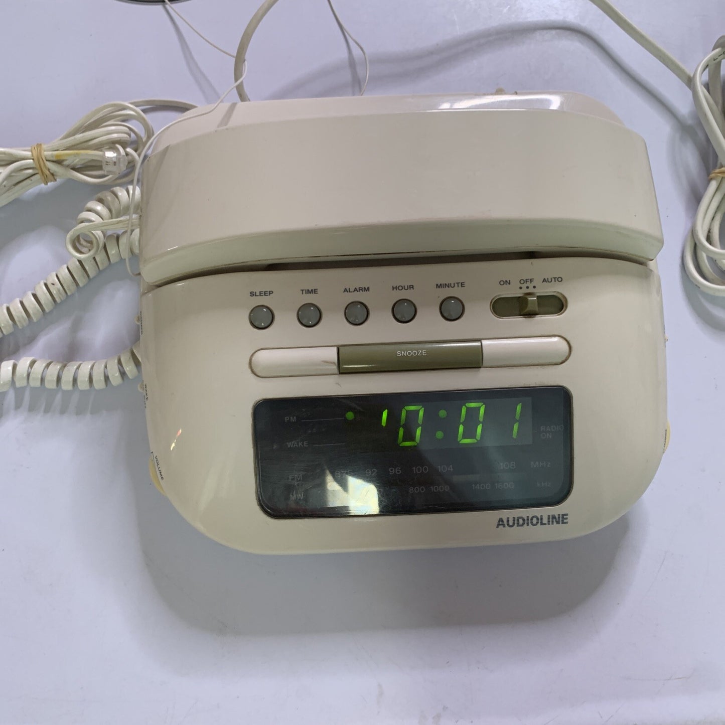 Audioline Corded Telephone & Alarm Clock Radio NBN Compatible Tested CRT2