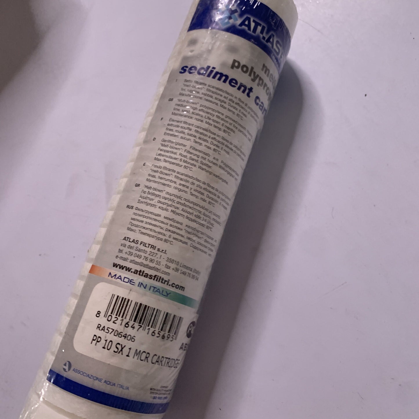 Atlas Filter Melt Blown Polypropylene Sediment Cartridge NEW
