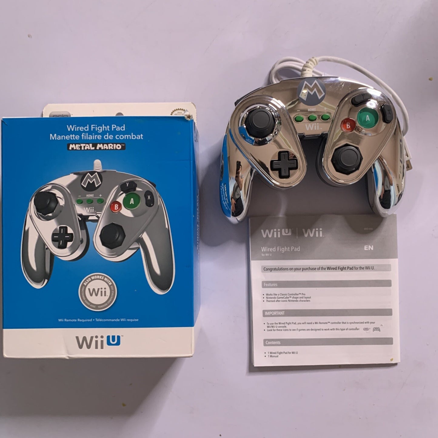 Official Nintendo Wii U Fight Pad GameCube Style Metal Mario Edition Controller