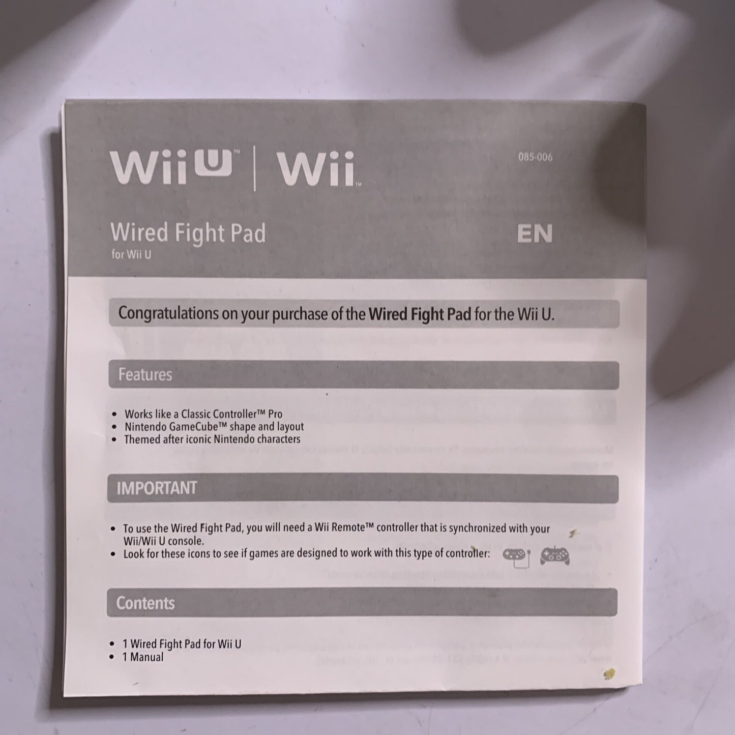 Official Nintendo Wii U Fight Pad GameCube Style Metal Mario Edition Controller