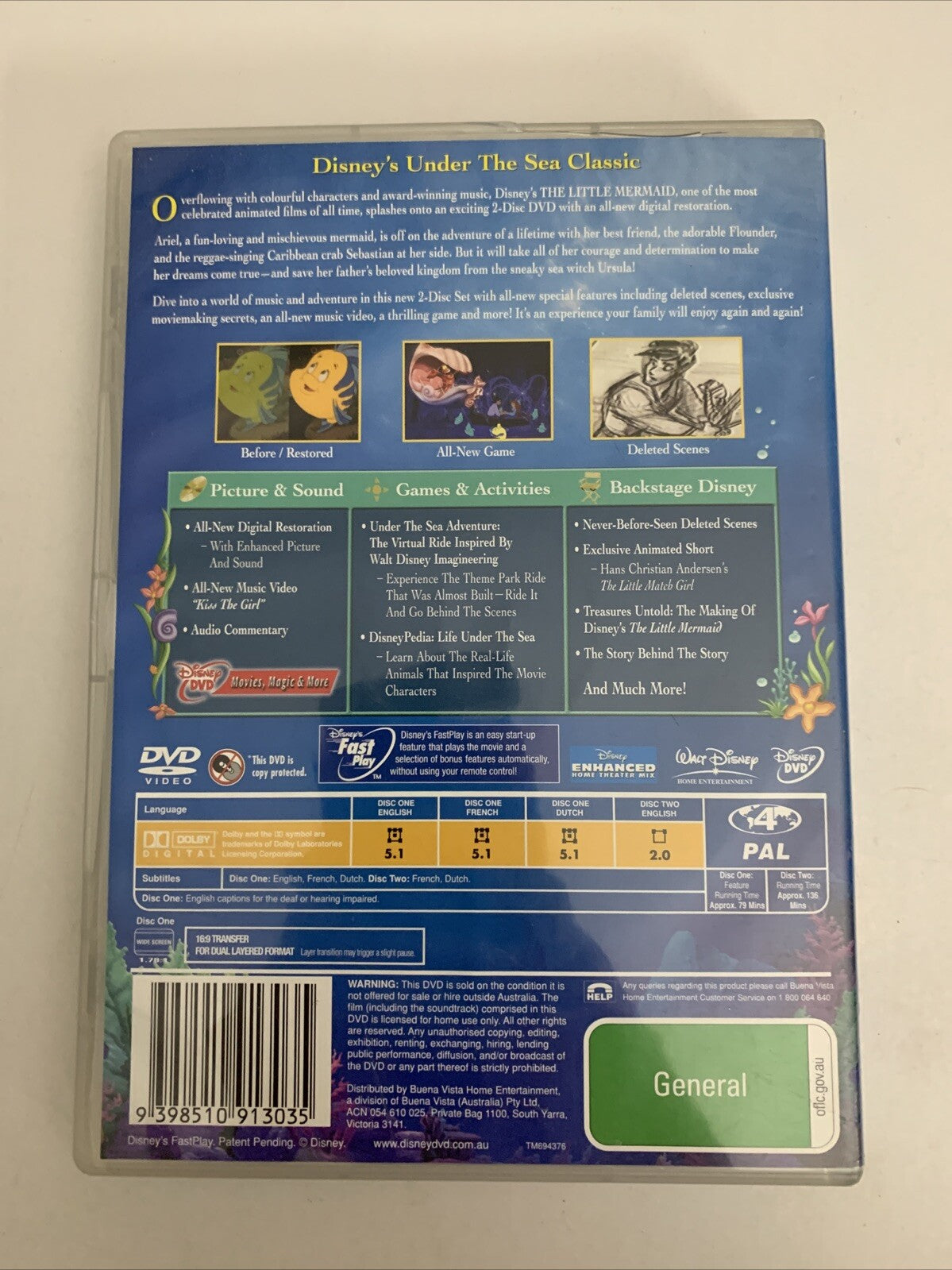 The Little Mermaid: Disney Special Edition (DVD, 1989) 2-Disc Animation Region 4