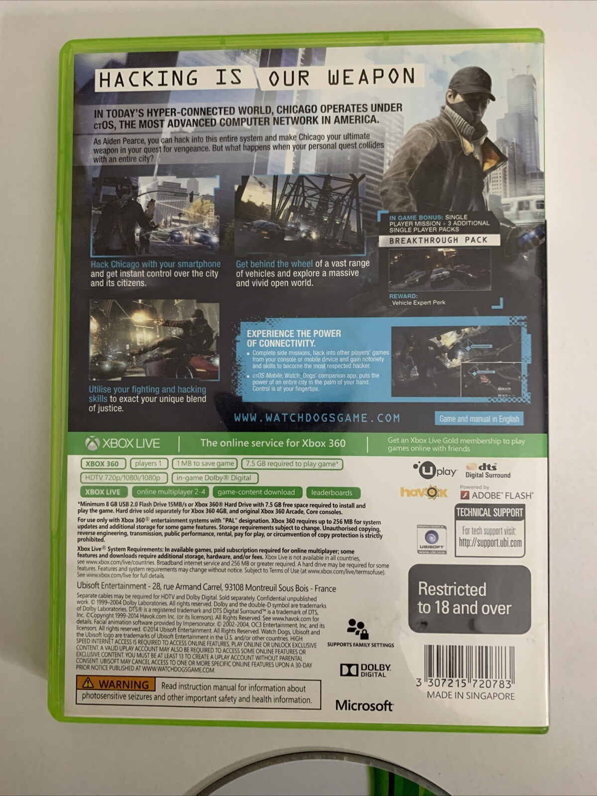 Watch Dogs  Microsoft Xbox 360 PAL 2014 Game Complete