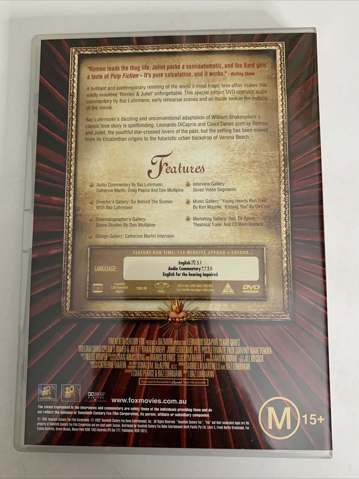 Romeo And Juliet (DVD, 1996) Leonardo DiCaprio, Claire Danes Region 4