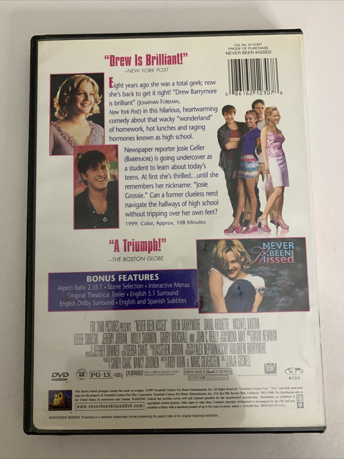 Never Been Kissed (DVD, 1999) Drew Barrymore Region 1