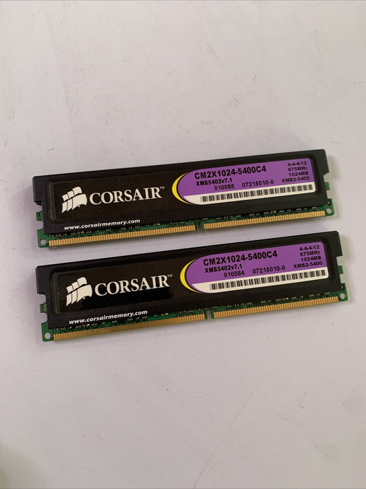 2GB RAM 2x Corsair 1GB DDR2 675MHZ Desktop Memory CM2X1024-5400C4