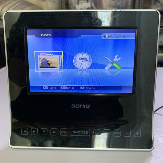 Soniq 7” Photo Frame Alarm Clock Radio QFD71CB