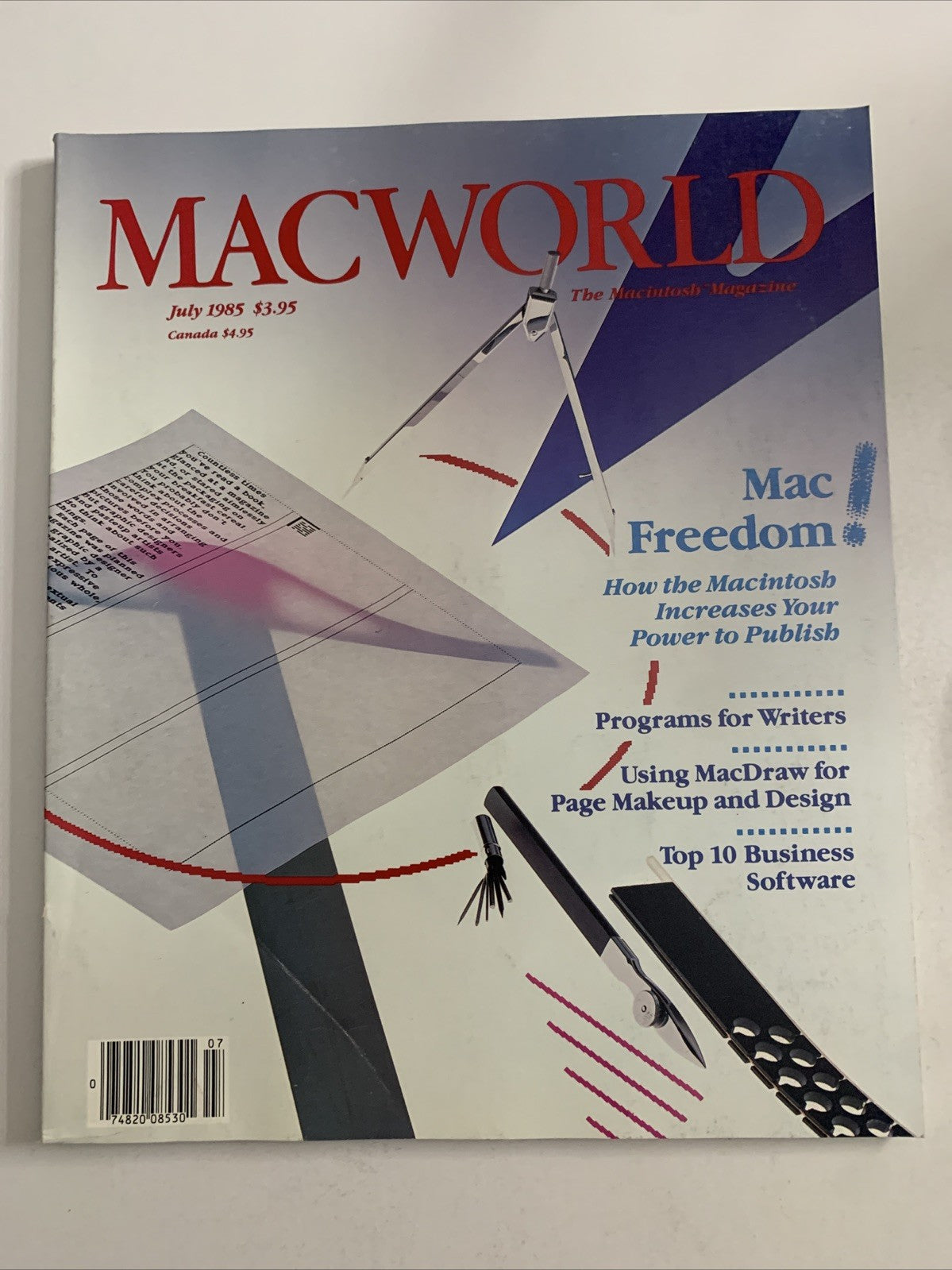 Macworld July 1985 Program For Writers, MacDraw, Business Apple Magazine