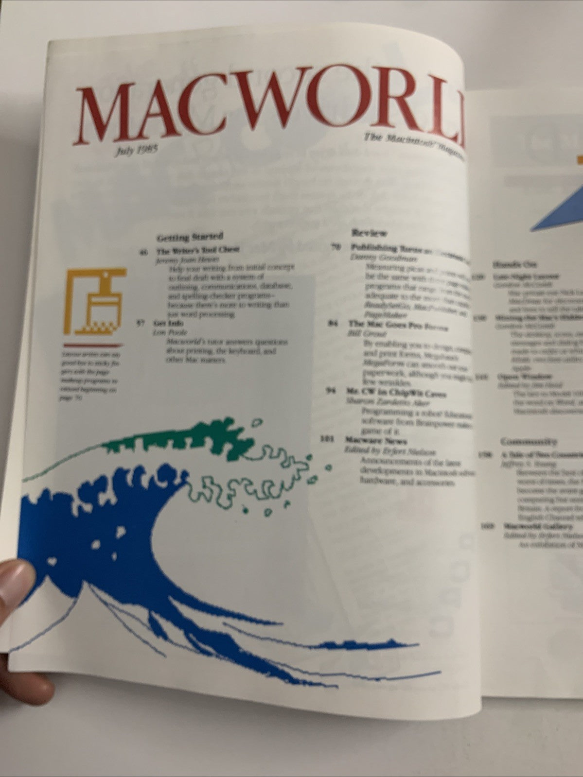 Macworld July 1985 Program For Writers, MacDraw, Business Apple Magazine