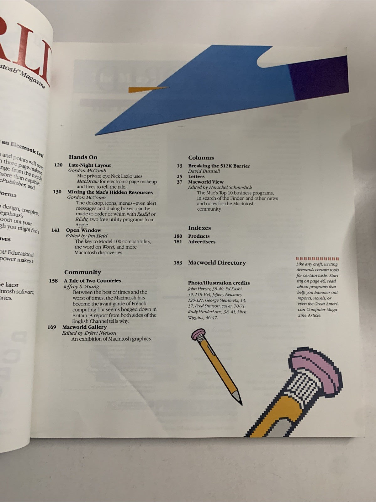 Macworld July 1985 Program For Writers, MacDraw, Business Apple Magazine