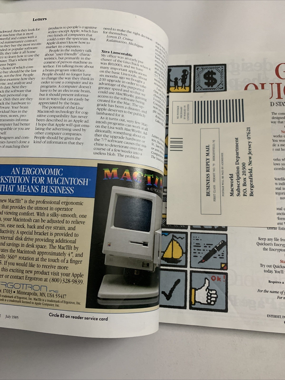 Macworld July 1985 Program For Writers, MacDraw, Business Apple Magazine