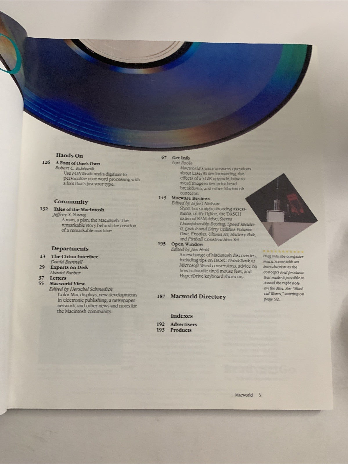 Macworld February 1986 Music By Computer, Compact Discs CD Apple Magazine