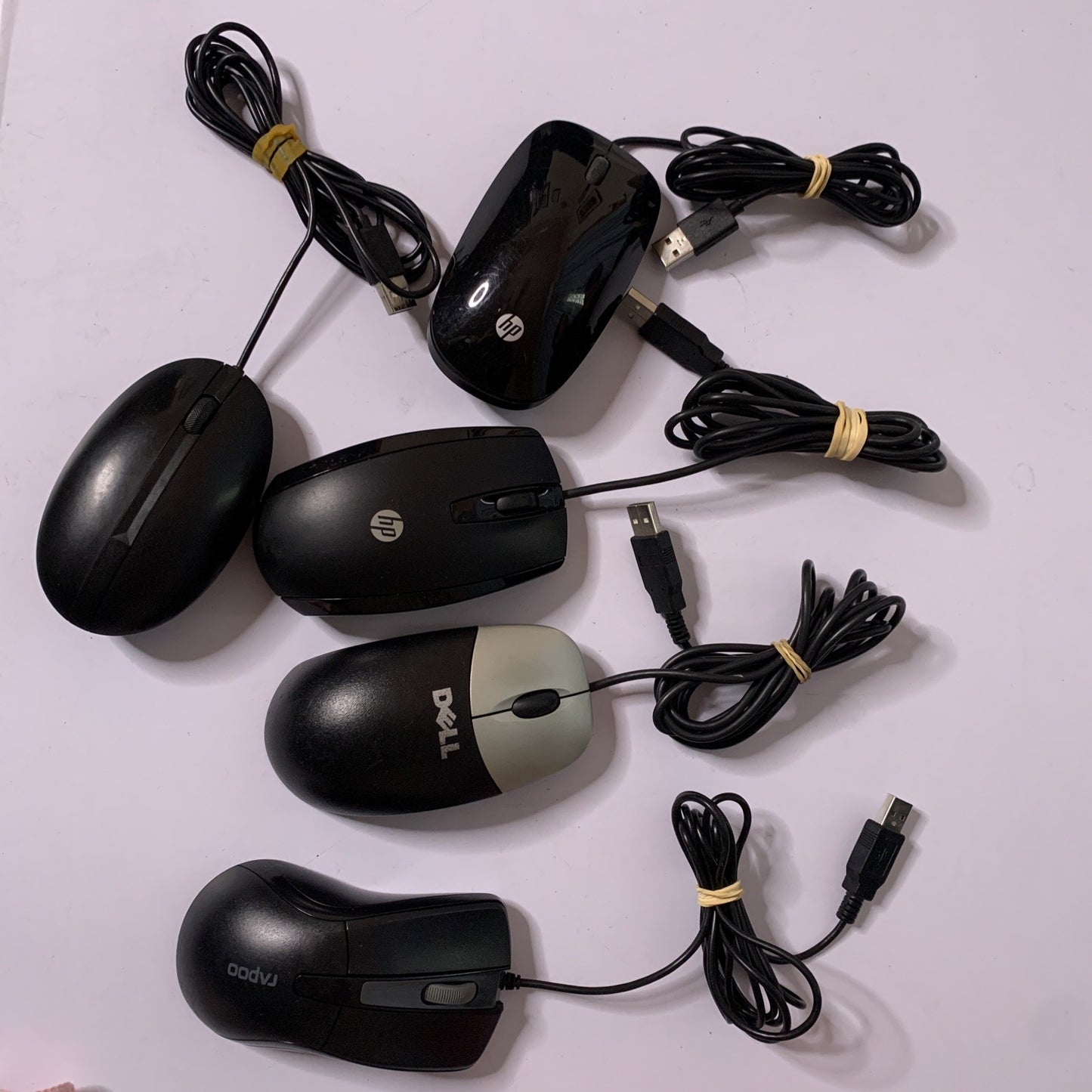 Bulk Lot 5x USB Wired Mouse 3x HP 1x Dell 1x Rapoo Tested & Working