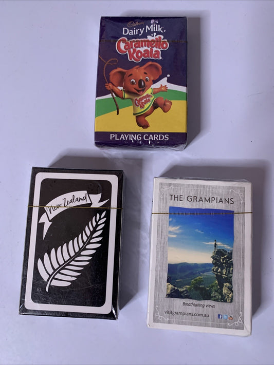 3x Playing Cards Cadbury Caramello Koala, New Zealand, The Grampians NEW Sealed