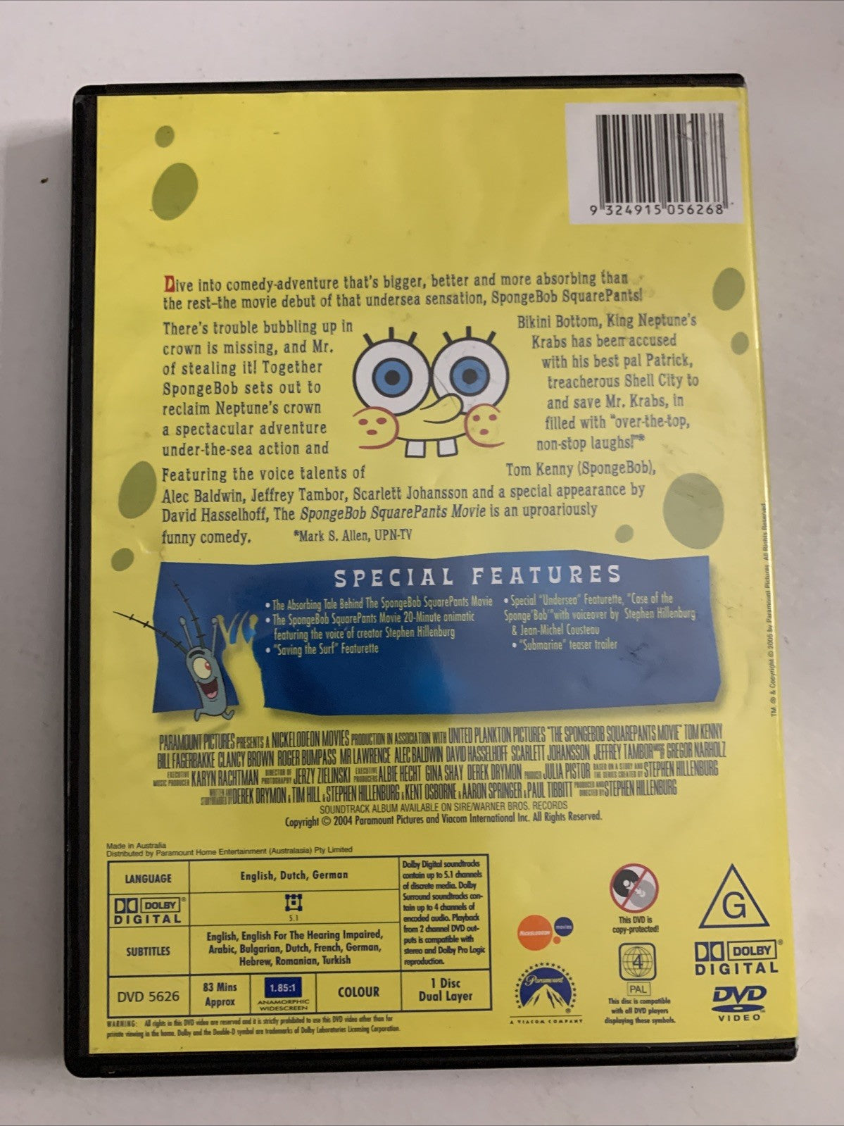 SpongeBob SquarePants The Movie (DVD, 2004) Region 4