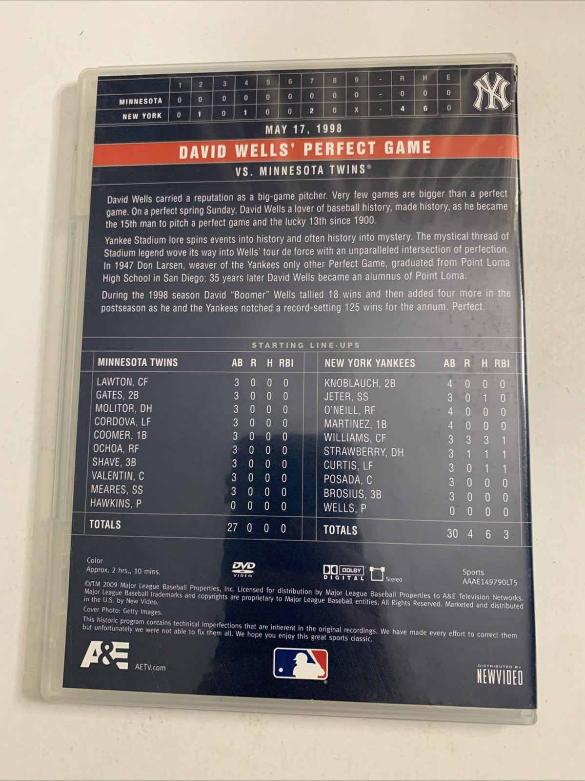 New York Yankees David Wells Perfect Game (DVD, 2009) MLB Baseball All Regions