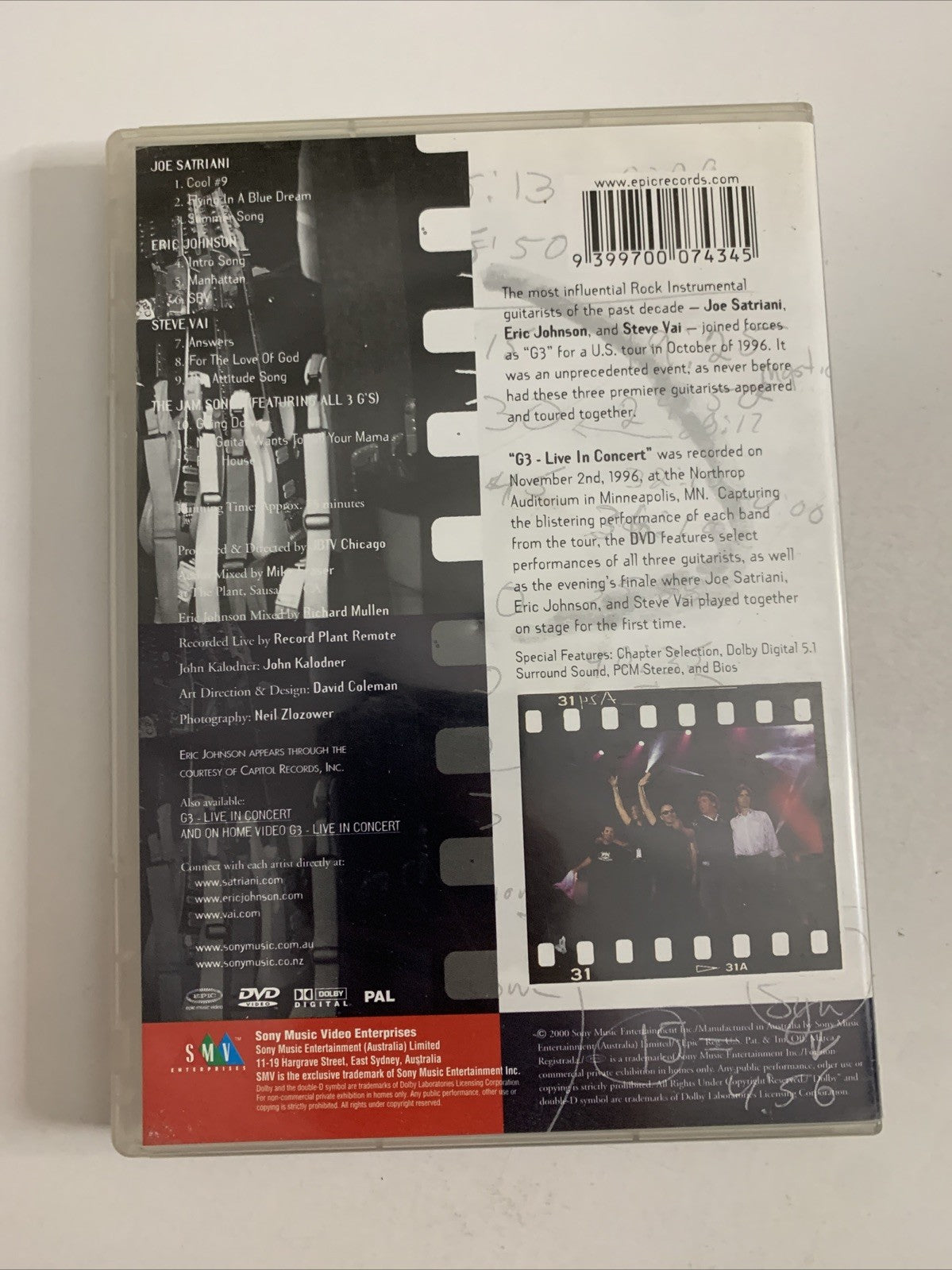 G3 Live In Concert : Joe Satriani, Eric Johnson & Steve Vai (DVD, 1996)