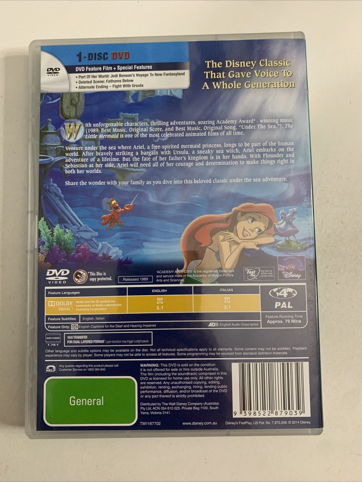 The Little Mermaid (DVD, 1989) Disney Animated Film Classic  Region 4