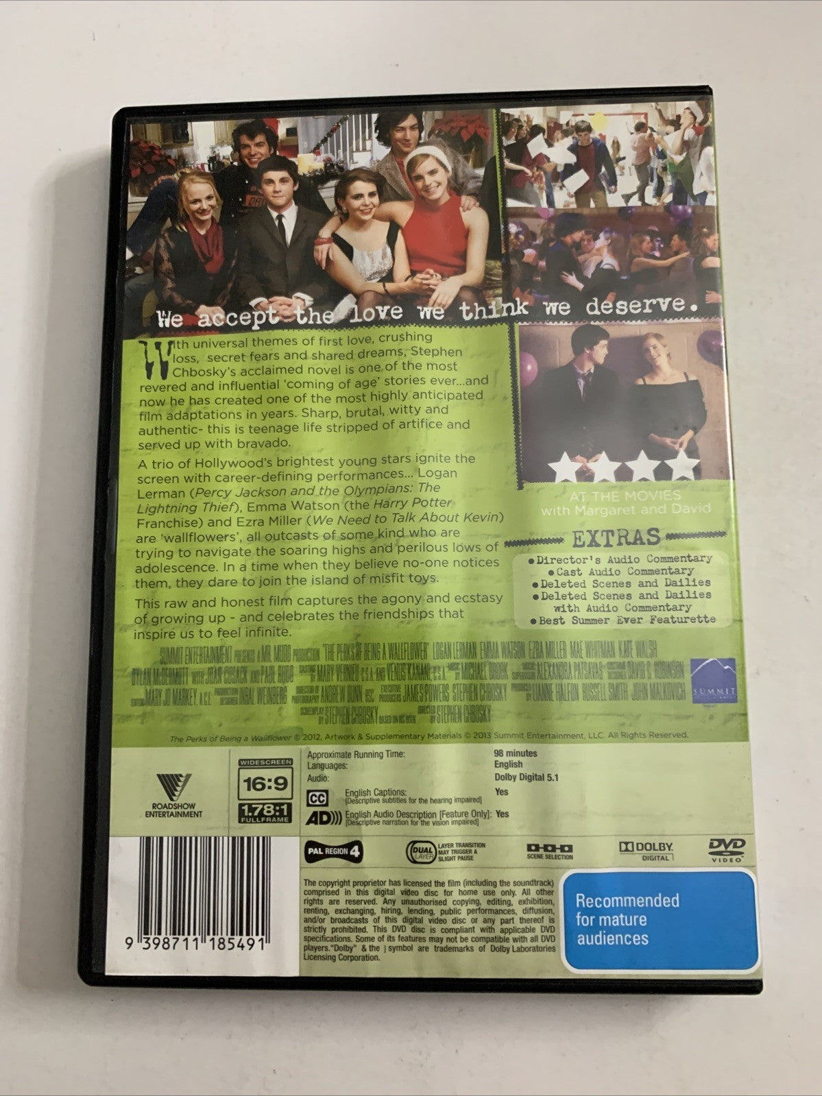 The Perks Of Being A Wallflower (DVD, 2012) Ezra Miller, Emma Watson Region 4