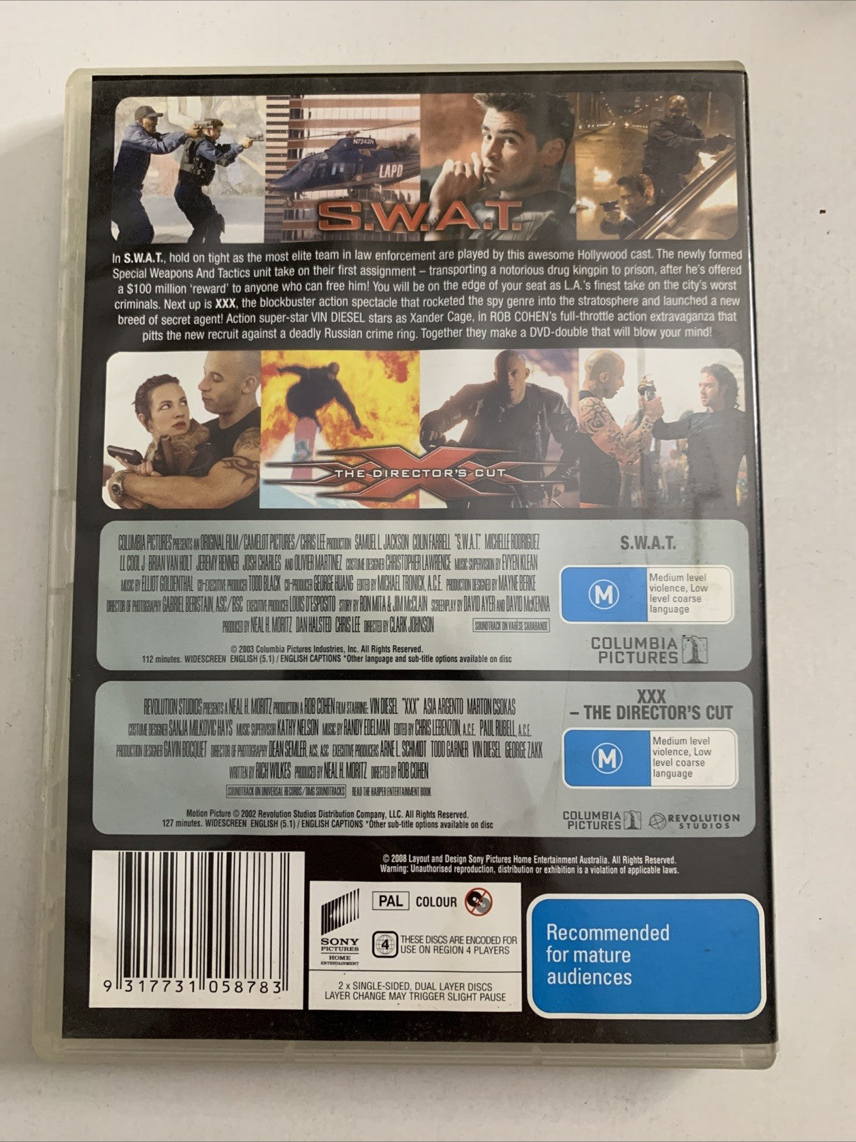 S.W.A.T. / XXX (DVD, 2009, 2-Disc) Vin Diesel  Region 4