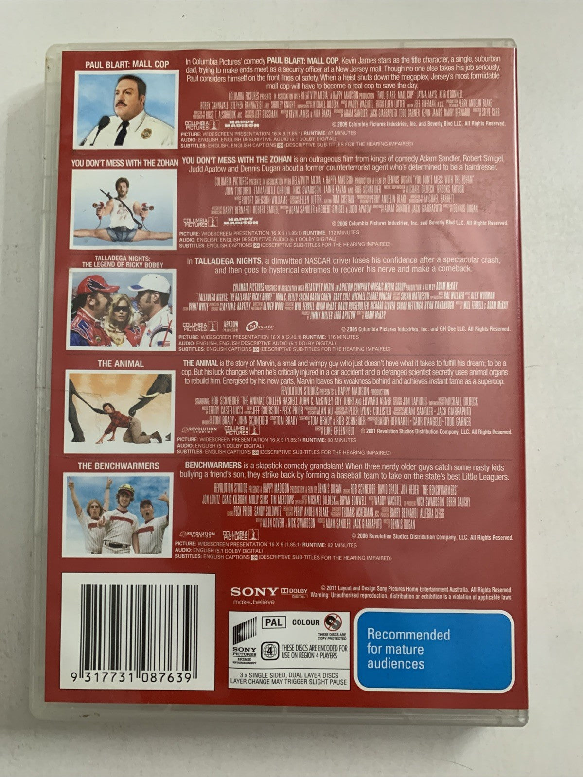 The Animal / Benchwarmers / Paul Blart Mall Cop / Tallageda Nights / Zohan DVD