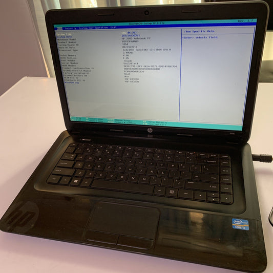HP 2000 15.6" Laptop i3-4110M 2.4Ghz 4GB DVD-RW *No HDD Or Battery